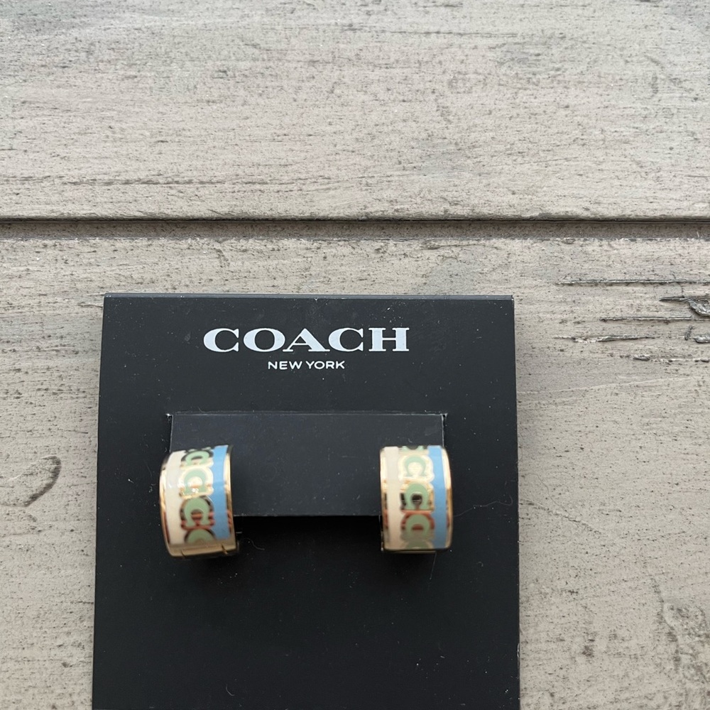 Coach earrings with blue/greenish,beige with  gold tone. Brand new